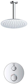 Rise Regendoucheset - Inbouw - 1 functie - met Adema Rise hoofddouche 20cm - plafondarm 20cm - Grohe Grohtherm inbouwthermostaat - chroom SW236914 sw105953 SW696254 SW377830