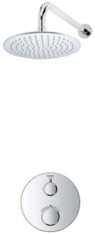Rise Regendoucheset - Inbouw - 1 functie - met Adema Rise hoofddouche 20cm - wandarm 35cm - Grohe Grohtherm inbouwthermostaat - chroom SW236914 sw105953 SW696254 SW720559