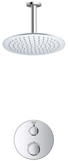 Rise Regendoucheset - Inbouw - 1 functie - met Adema Rise hoofddouche 25cm - plafondarm 20cm - Grohe Grohtherm inbouwthermostaat - chroom SW236914 SW105953 SW720552 SW377830