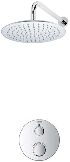 Rise Regendoucheset - Inbouw - 1 functie - met Adema Rise hoofddouche 25cm - wandarm 35cm - Grohe Grohtherm inbouwthermostaat - chroom SW236914 SW105953 SW720552 SW720559