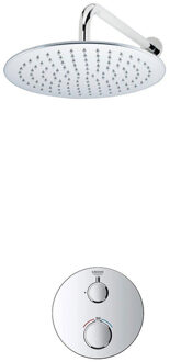 Rise Regendoucheset - Inbouw - 1 functie - met Adema Rise hoofddouche 30cm - wandarm 35cm - Grohe Grohtherm inbouwthermostaat - chroom SW236914 sw105953 SW696252 SW720559