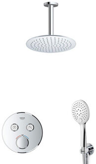 Rise Regendoucheset - Inbouw - 2 functies - met Adema Rise hoofddouche 20cm - ronde handdouche - plafondarm - Grohe Grohtherm inbouwthermostaat - chroom sw105953 SW104917 SW696254 SW377830 SW542643 SW496