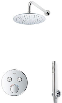 Rise Regendoucheset - Inbouw - 2 functies - met Adema Rise hoofddouche 20cm - staafhanddouche - wandarm - Grohe Grohtherm inbouwthermostaat - chroom sw105953 SW104917 SW720559 SW696254 SW542643 SW496