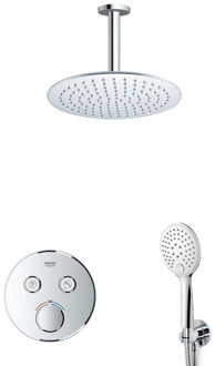 Rise Regendoucheset - Inbouw - 2 functies - met Adema Rise hoofddouche 25cm - ronde handdouche - plafondarm - Grohe Grohtherm inbouwthermostaat - chroom sw105953 SW104917 SW720552 SW377830 SW542643 SW49