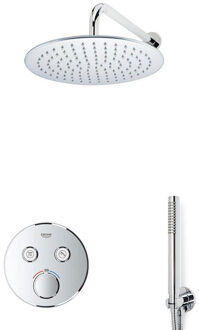 Rise Regendoucheset - Inbouw - 2 functies - met Adema Rise hoofddouche 25cm - staafhanddouche - wandarm - Grohe Grohtherm inbouwthermostaat - chroom sw105953 SW104917  SW720559 SW696252 SW542643 SW49