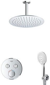 Rise Regendoucheset - Inbouw - 2 functies - met Adema Rise hoofddouche 30cm - ronde handdouche - plafondarm - Grohe Grohtherm inbouwthermostaat - chroom sw105953 SW104917  SW696252 SW377830 SW542643 SW49