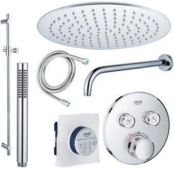 Rise Regendoucheset - Inbouw - 2 functies - met Adema Rise hoofddouche 30cm - staafhanddouche - wandarm - glijstang 90 cm - Grohe Grohtherm inbouwthermostaat - chroom sw105953 SW104917  SW696252 SW496810 SW767373 SW76