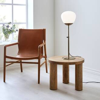 Rise tafellamp, hoogte 75 cm, antiek messing, ijzer, glas messing, wit