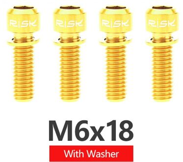 RISICO 4pcs M6x18mm M6x20mm Titanium Legering Mountainbike Schijfrem Bevestiging Bouten Schroeven Met Wasmachine voor MTB Fiets 18mm gouden