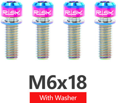 RISICO 4pcs M6x18mm M6x20mm Titanium Legering Mountainbike Schijfrem Bevestiging Bouten Schroeven Met Wasmachine voor MTB Fiets 18mm regenboog