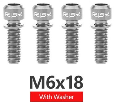 RISICO 4pcs M6x18mm M6x20mm Titanium Legering Mountainbike Schijfrem Bevestiging Bouten Schroeven Met Wasmachine voor MTB Fiets 18mm titanium
