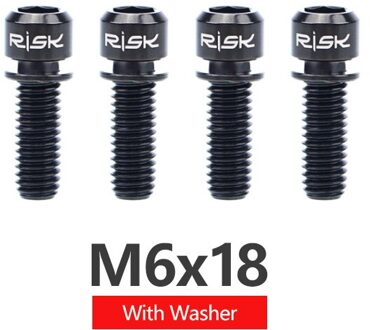 RISICO 4pcs M6x18mm M6x20mm Titanium Legering Mountainbike Schijfrem Bevestiging Bouten Schroeven Met Wasmachine voor MTB Fiets 18mm zwart