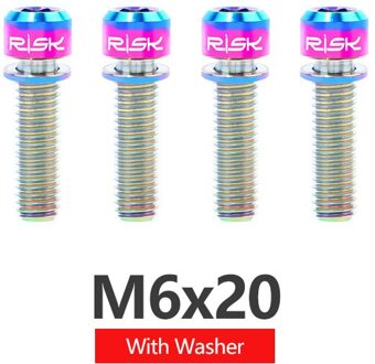 RISICO 4pcs M6x18mm M6x20mm Titanium Legering Mountainbike Schijfrem Bevestiging Bouten Schroeven Met Wasmachine voor MTB Fiets 20mm regenboog