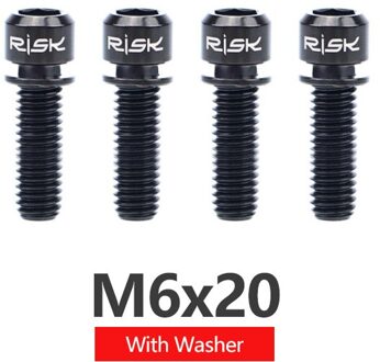 RISICO 4pcs M6x18mm M6x20mm Titanium Legering Mountainbike Schijfrem Bevestiging Bouten Schroeven Met Wasmachine voor MTB Fiets 20mm zwart