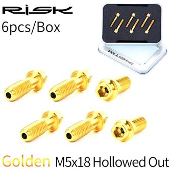 Risico 6pcs Stuurpen Bevestigingsbouten-SL M5 * 18 Uitgeholde Superlichte Titanium Legering MTB Road Fiets steel Fixed Schroeven Fietsen Deel goud