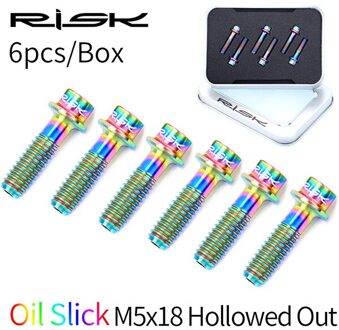 Risico 6pcs Stuurpen Bevestigingsbouten-SL M5 * 18 Uitgeholde Superlichte Titanium Legering MTB Road Fiets steel Fixed Schroeven Fietsen Deel regenboog