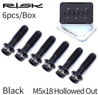 Risico 6pcs Stuurpen Bevestigingsbouten-SL M5 * 18 Uitgeholde Superlichte Titanium Legering MTB Road Fiets steel Fixed Schroeven Fietsen Deel zwart