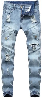 Rits Blauw Potlood Broek Solid Mannen Broek Casual Katoenen Denim Broek Skinny Jeans Ripped Grid Stretch Denim Broek # g36 Xxl