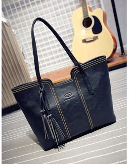 Rits Kwastje Schoudertas Vrouwen Handtas Pu Leather Casual Tote Grote Interieur Rits Messenger Bag Lady Bags zwart