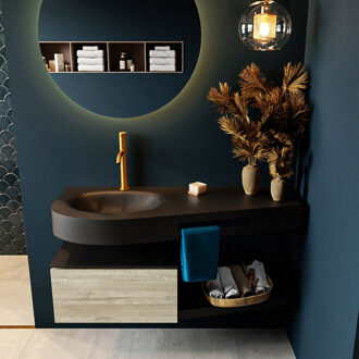 RIVA 120cm badmeubel onderkast / planchet kleur Light_Brown_Grey met 1 lade. Wastafel DULCET links 1 kraangat kleur Urban.