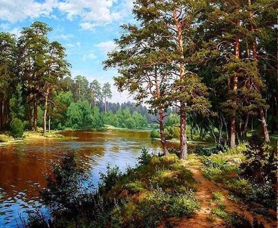 River Forest Landschap Geteld Kruissteek Kits Handwerken Borduren Ambachten 14ct Aida Diy Arts Handgemaakte Thuis Wall Decor 40x33cm14CTUnprinted