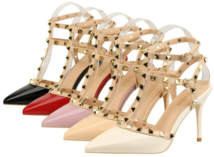 Rivet High Heels Luxury Designer Women Shoes Ladies Pumps Sexy Spring Summer 2020 Fashion Sandals Office Dress White Black Shoes