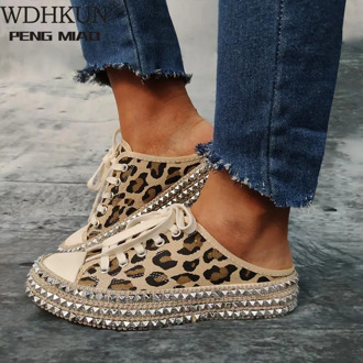Rivet Women Canvas Shoes Punk Style Fashion Sneakers Women Leopard Espadrilles Vulcanized Shoes Female Dropshipping