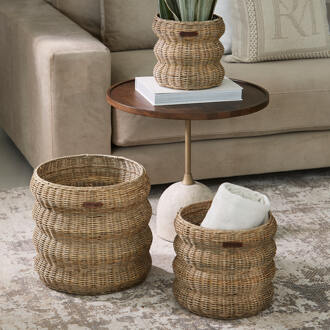 Riviera Maison Mand 'Rustic Rattan Mennagio' Rattan Pitriet, Set van 3 stuks Naturel