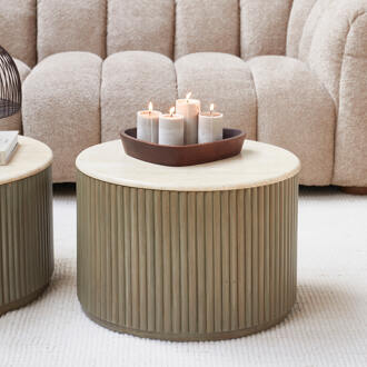 Riviera Maison Ronde Salontafel 'Villanova' Travertin en mangohout, Ø60cm - 60 cm