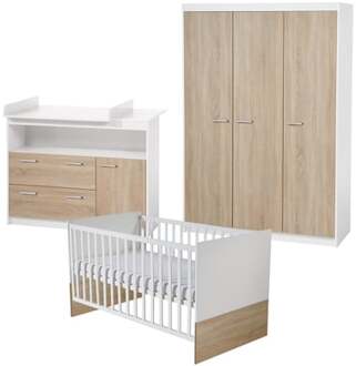 Roba Complete babykamer Gabriella ROBA - Ombouwbed 70x140 + Commode + 3-deurskast - Wit / Gezaagd Eiken