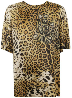 Roberto Cavalli Leopard Print Show T-Shirt Roberto Cavalli , Beige , Dames - 2Xl,Xl,M,S