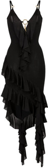 Roberto Cavalli Ruffled Asymmetric Plunge Dress Roberto Cavalli , Black , Dames - M,S