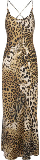 Roberto Cavalli Zijden midi-jurk met luipaardprint Roberto Cavalli , Brown , Dames - S,Xs,2Xs