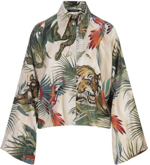 Roberto Cavalli Zijden Overhemd met Jungle Print Roberto Cavalli , Multicolor , Dames - M,Xs