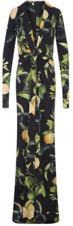 Roberto Cavalli Zwarte lange jurk met citroen- en slangenprint Roberto Cavalli , Black , Dames