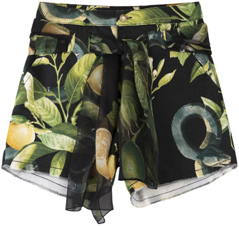 Roberto Cavalli Zwarte shorts met citroenprint en strikceintuur Roberto Cavalli , Black , Dames - Xs,2Xs