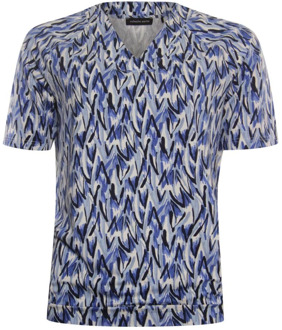 Roberto Sarto shirt Blouson v-neck 411179/h1840 multicolor (o.blue-navy-offwhite v sketch) Roberto sarto , Blue , Dames - Xl,4Xl