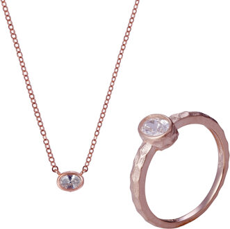 'Robin' Dames 925 Sterling Zilveren Set: Halsketting + Ring - Roze SET-7434 Rosé
