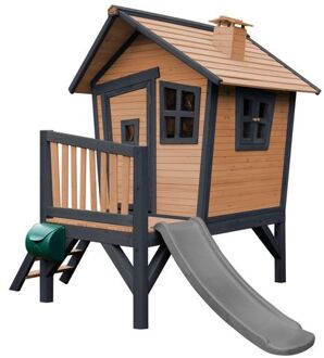 Robin Speelhuis op palen & grijze glijbaan Speelhuisje voor de tuin / buiten in antraciet & wit van FSC hout Grijs