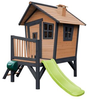 Robin Speelhuis op palen & limoen groene glijbaan Speelhuisje voor de tuin / buiten in antraciet & wit van FSC Grijs