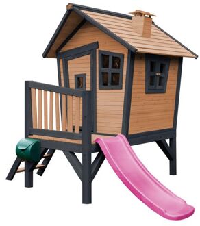 Robin Speelhuis op palen & paarse glijbaan Speelhuisje voor de tuin / buiten in antraciet & wit van FSC hout Grijs