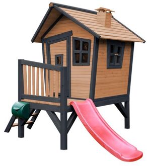 Robin Speelhuis op palen & rode glijbaan Speelhuisje voor de tuin / buiten in antraciet & wit van FSC hout Grijs