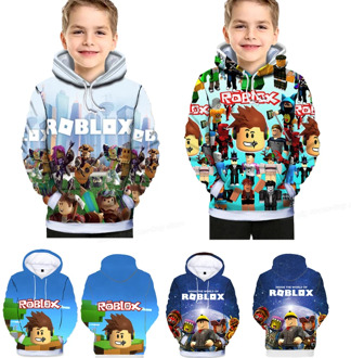 Robloxs Kid Boy Cartoon Hooded Jacket Sweatshirts Children Hoodie Pullovers Drawstring Streetwear Unisex Autumn Fleece Tops