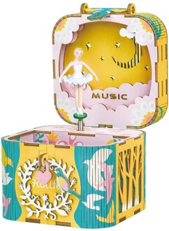 Robotime Diy 3D Houten Puzzel Dansen Ballerma Game Montage Beweegbare Muziekdoos Speelgoed Cadeau Voor Kinderen Volwassen AMD52 Voor Dropshing