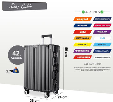 Robuuste harde koffer voor in de cabine 36 x 24 x 56 cm Bagage Geschikt voor Easyjet, Ryanair, Wizzair Zwart - S