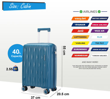 Robuuste harde koffer voor in de cabine 37,5 x 20,5 x 55 cm TSA-bagage Geschikt voor Easyjet, Ryanair, Wizzair Blauw - S