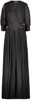 Rochas Geplooide lange jurk van chiffon met riem Rochas , Black , Dames - S,Xs