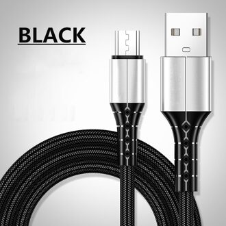 Rock 3A Micro Usb Snel Opladen Kabel Metalen Nylon Usb Data Kabels Voor Xiaomi Samsung Tablet Android Mobiele Telefoon Usb oplaadsnoer zwart / 1.5m(4.92FT)