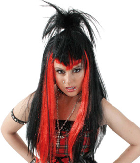 Rock chick pruik rood/zwart