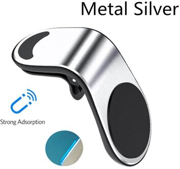 Rock Metal Magnetische Auto Telefoon Houder Voor Iphone Samsung Xiaomi 360 Air Magneet Stand In Auto Gps Mini Air Vent magneet Mount Stand Metal zilver